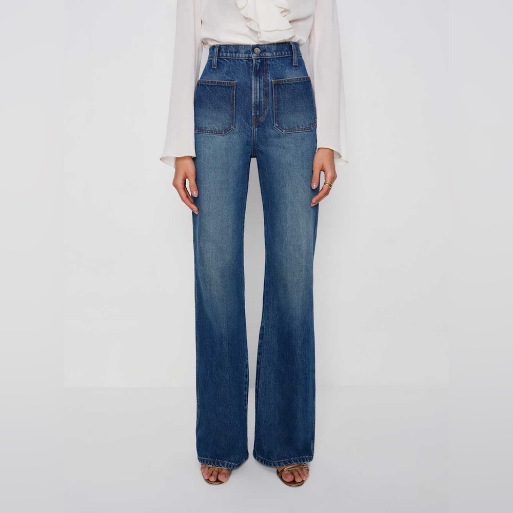 Reformation Alyssa Wide Leg Long Blue Straight Leg Jeans